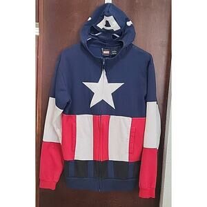 Marvel Captain America Full Zip-Up Hoodie/Sweatshirt/mask Classic Outfit Size S